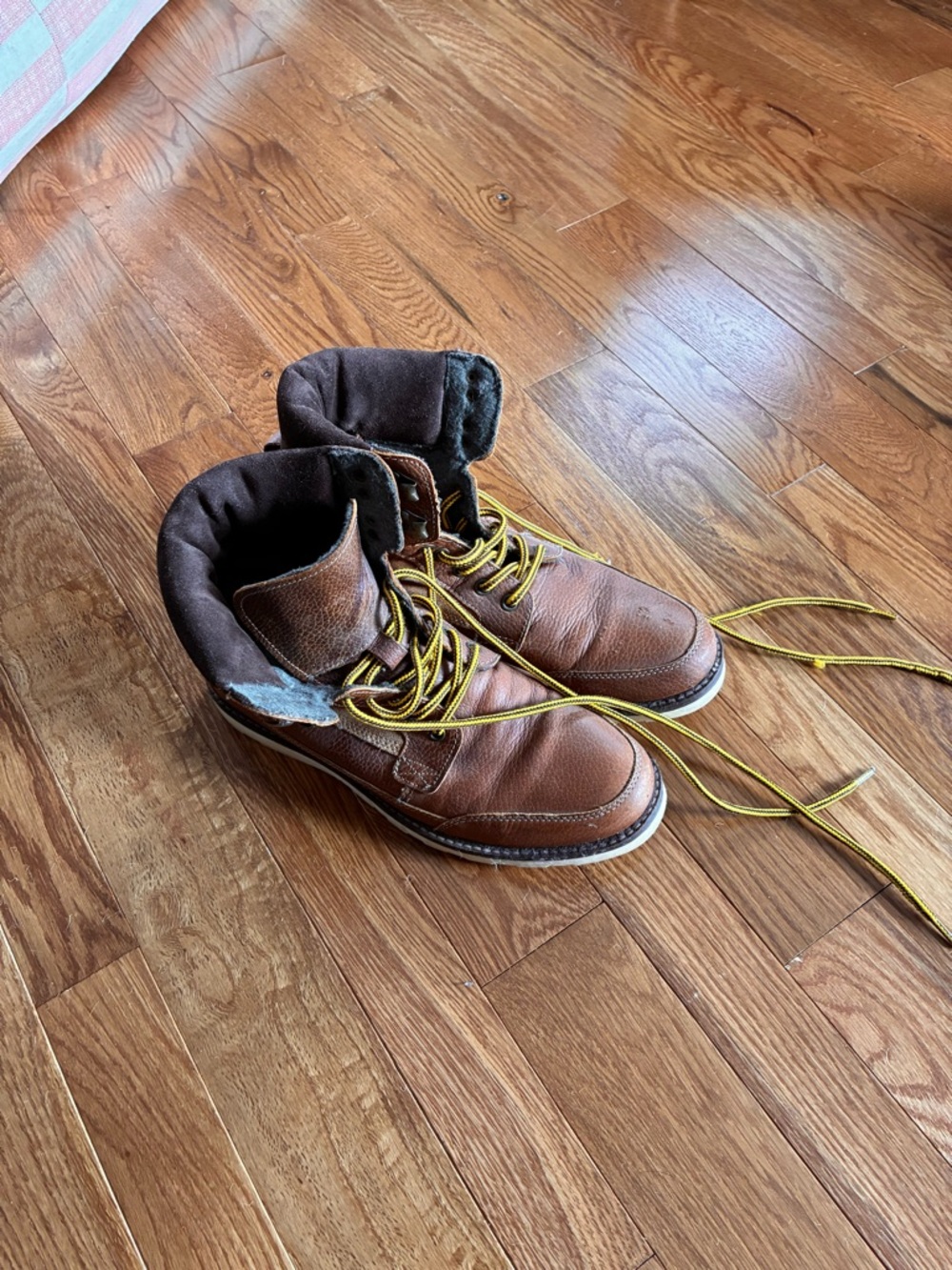 Men's Brown Leather Work Boots with Yellow Laces